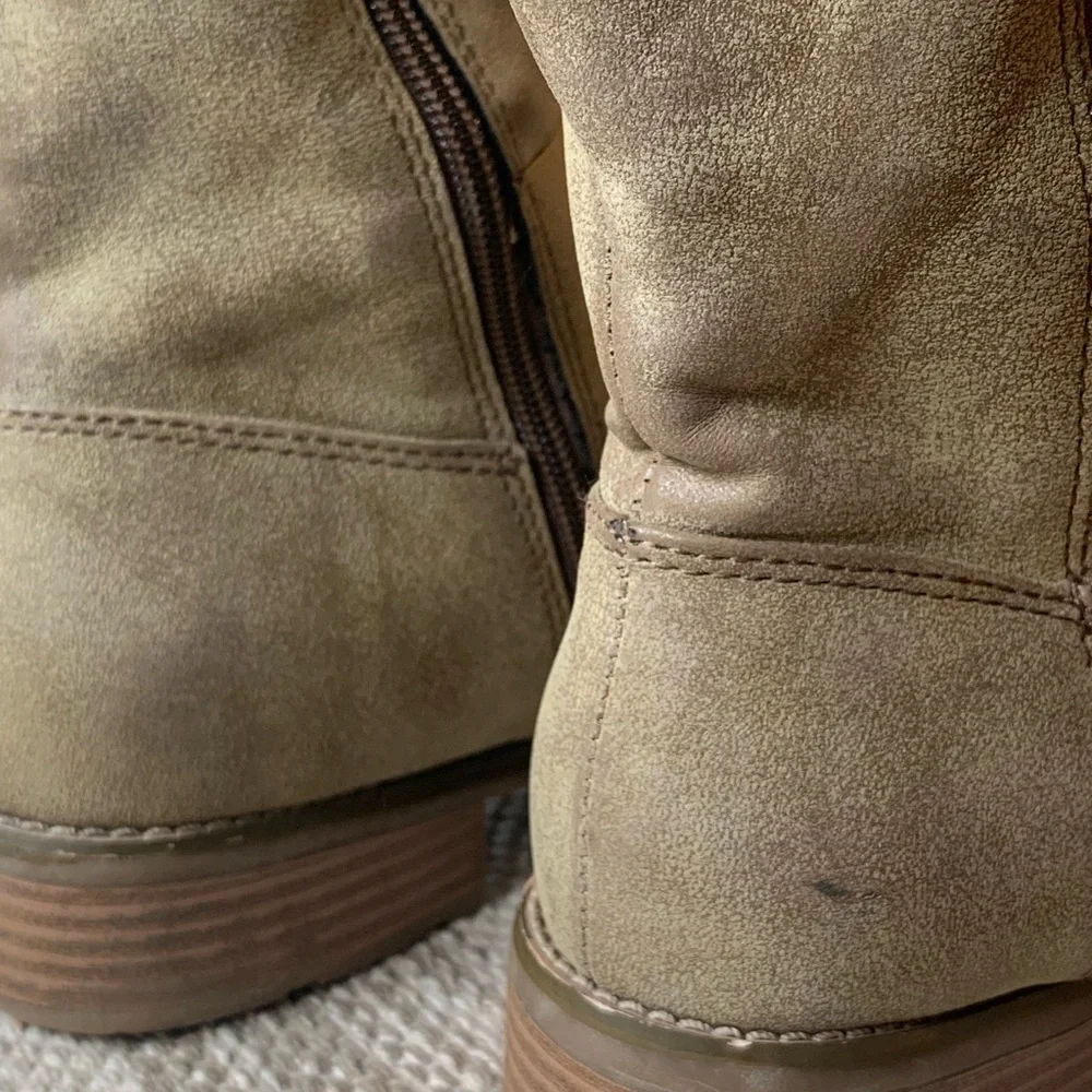 GH‎ Bass Derica Distressed Tan Faux Leather Riding Boots With Stretch Size 8.5